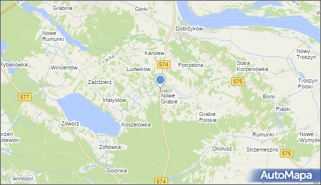 mapa Nowe Grabie, Nowe Grabie gmina Gąbin na mapie Targeo